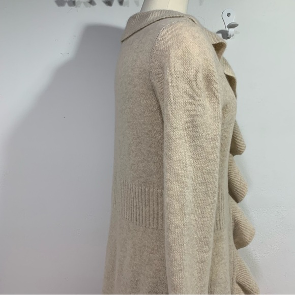 Cynthia Rowley Lambswool Blend Ruffled Cardigan sweater Duster cream Tan Large - Picture 6 of 8